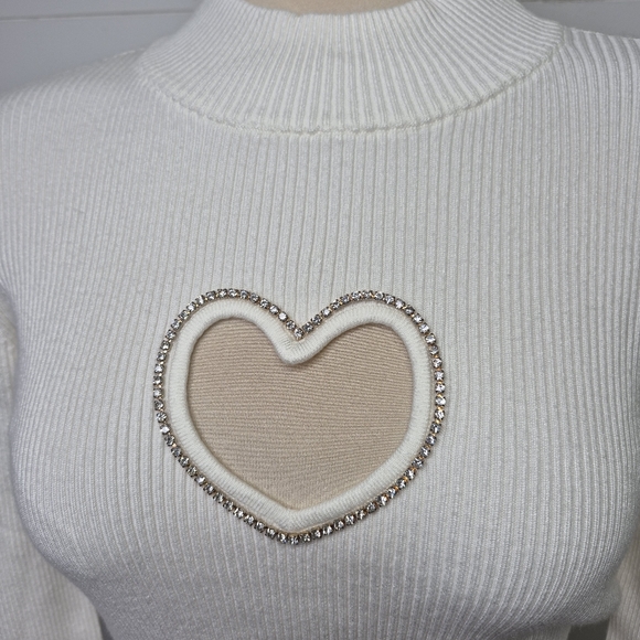 Guess Rhinestone Heart Cutout Ribbed Bodysuit Size M - Picture 4 of 12